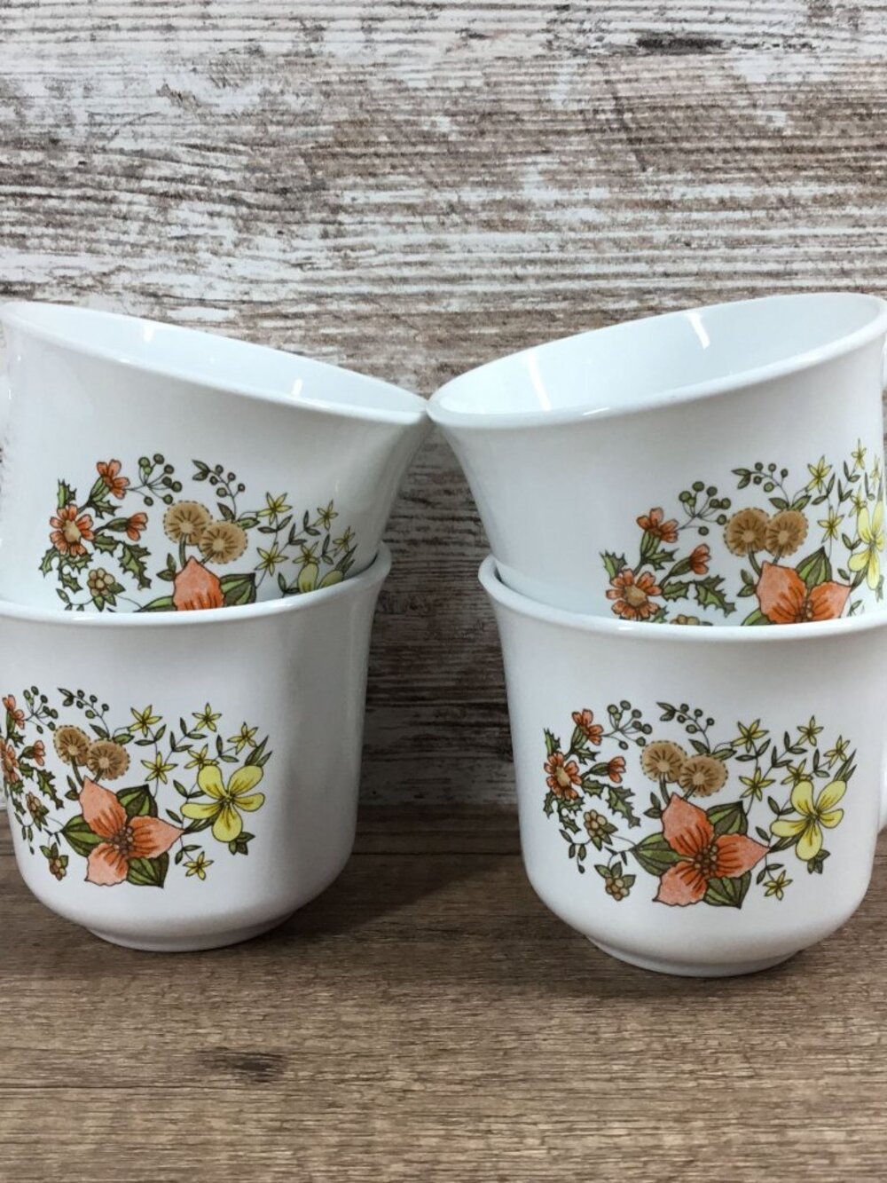 Set of 4 Corelle By Corning Indian Summer Coffee Cups Floral Design Vintage